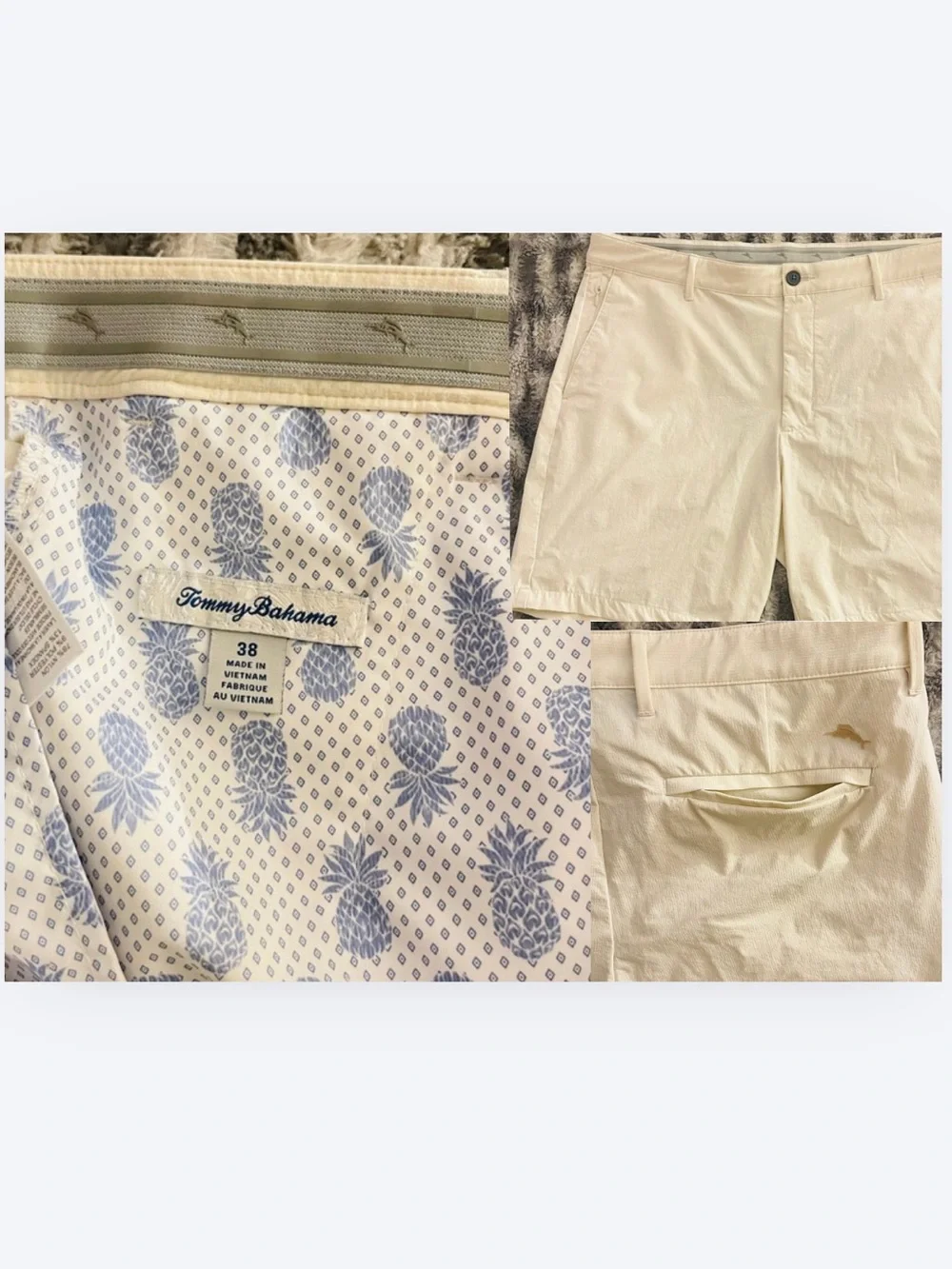 Tommy Bahama Cream Pineapple-Lined Flat Front Shorts